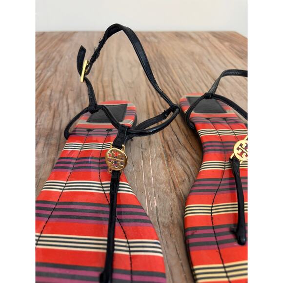 Tory Burch Emmy Thong Slingback Sandal Womens 8 Multicolor Patent Leather Buckle - Picture 2 of 6